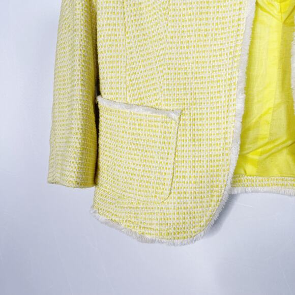 LOFT Medium M Yellow White Tweed Open Front Blazer Jacket Cotton Work Office - Picture 4 of 9